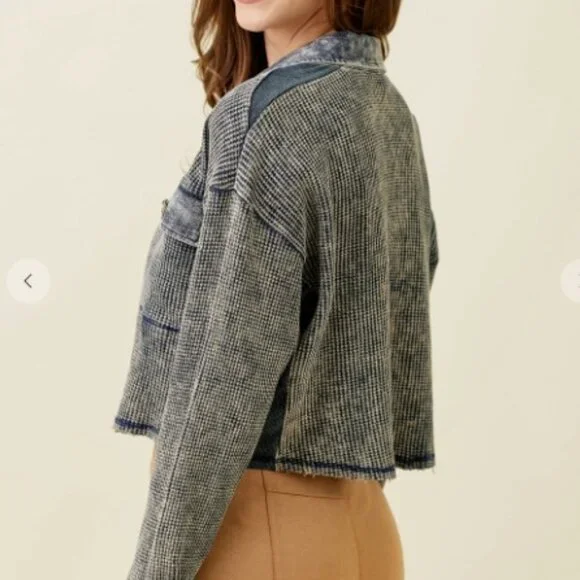 Navy Washed Cropped Jacket - NWT - Picture 2 of 4